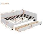 Letto a giorno imbottito matrimoniale con 2 cassetti portaoggetti – Lino Beige