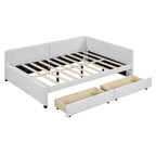 Letto a giorno imbottito matrimoniale con 2 cassetti portaoggetti – Lino Beige