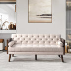 Divano in tessuto trapuntato Mid-Century Modern con gambe in legno