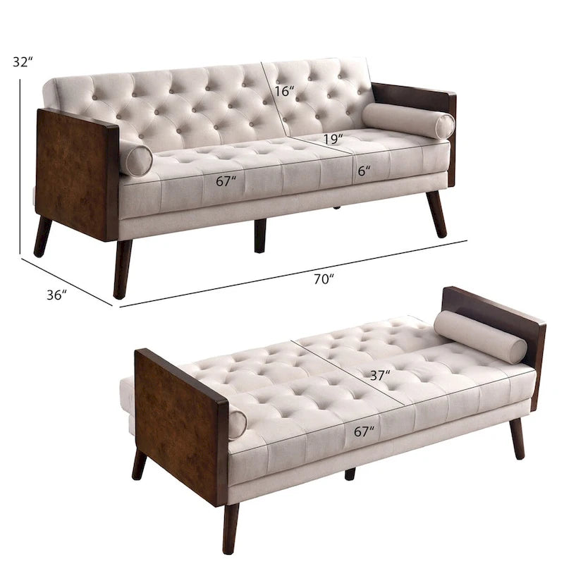 Divano in tessuto trapuntato Mid-Century Modern con gambe in legno