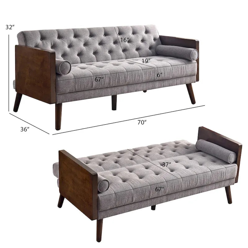 Divano in tessuto trapuntato Mid-Century Modern con gambe in legno
