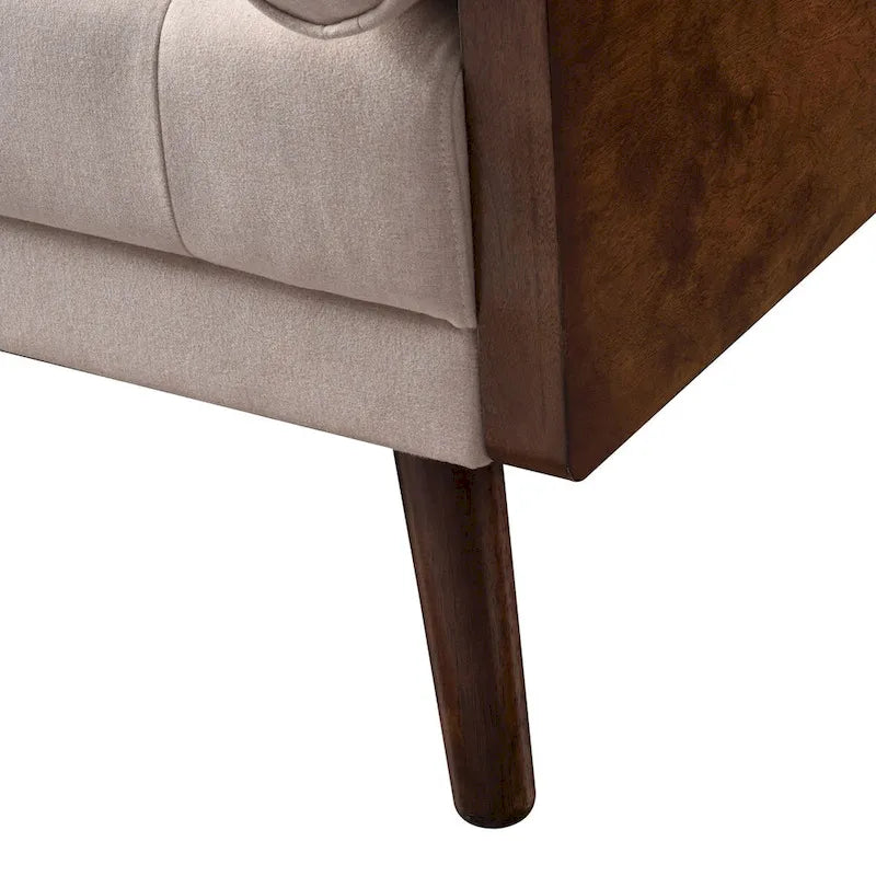 Divano in tessuto trapuntato Mid-Century Modern con gambe in legno