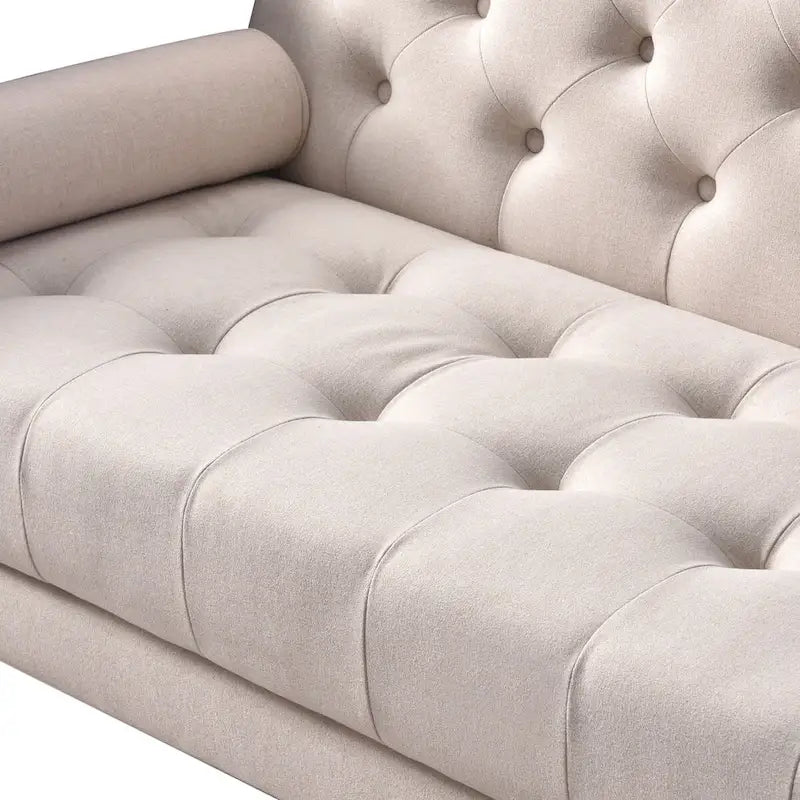 Divano in tessuto trapuntato Mid-Century Modern con gambe in legno