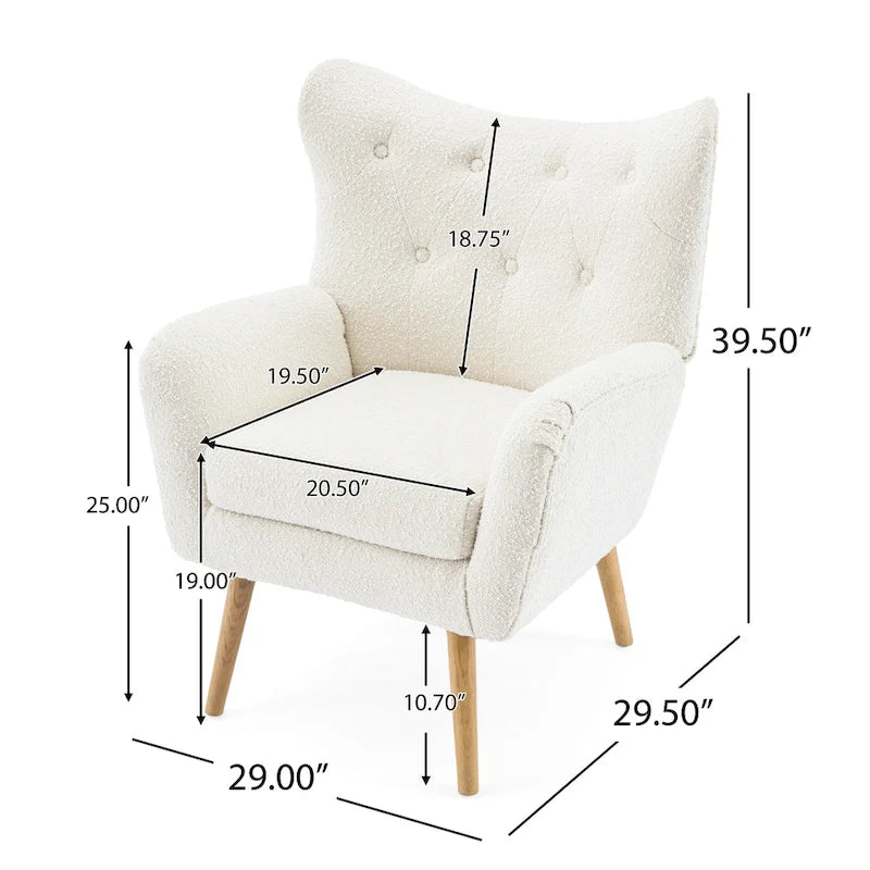 Poltrona club tufted con schienale ad alette Bouclé mandorla
