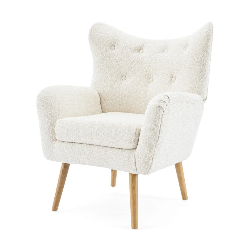 Poltrona club tufted con schienale ad alette Bouclé mandorla