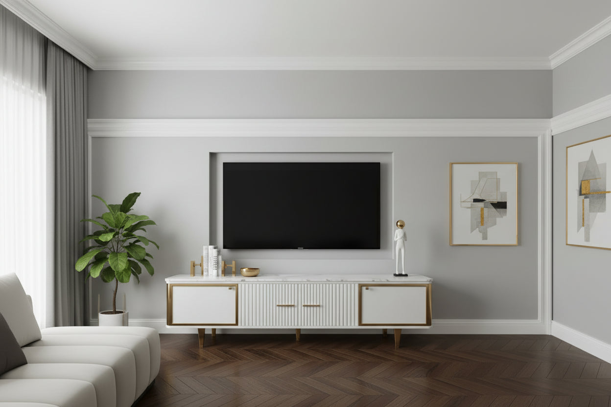 78.7 Media Console with 3 Drawers, white Color, Sintered Stone Table-top - 78.74