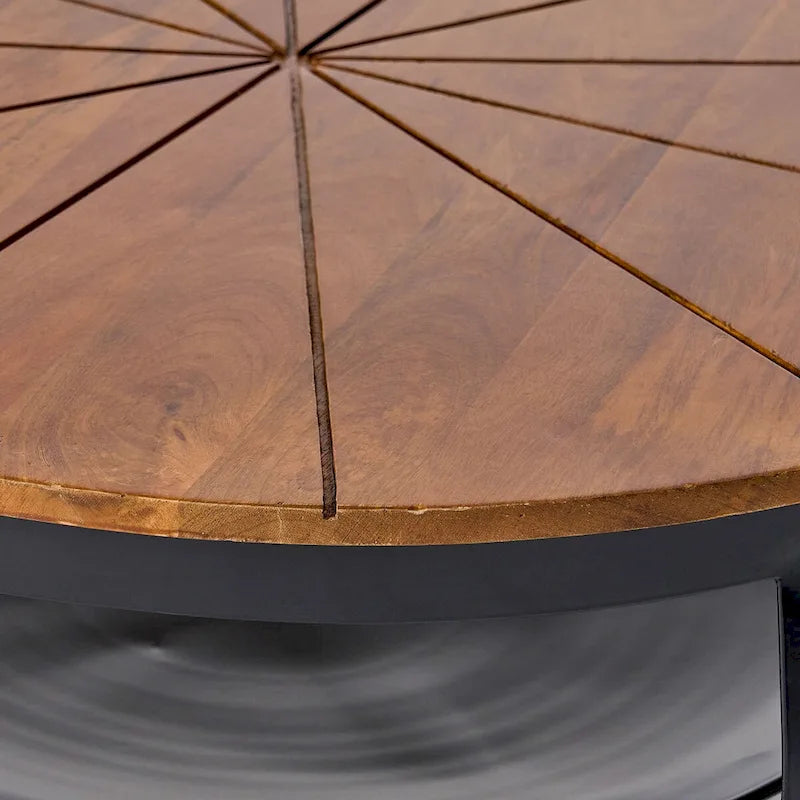 Tavolino da caffè rotondo industriale moderno con piano in legno di mango