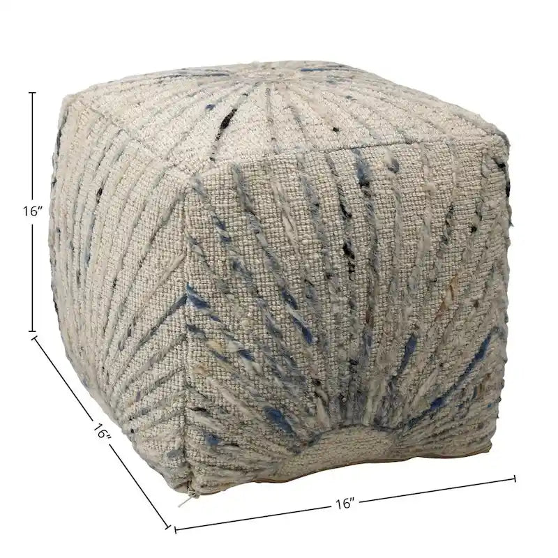 Pouf in lana e cotone intrecciato a mano - Avorio