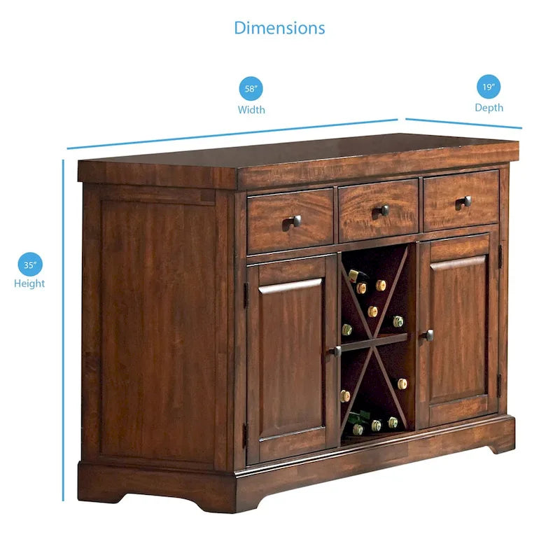 Credenza/Mobile Buffet in Ciliegio Marrone con Portabottiglie