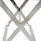 Tavolino d'appoggio laterale con vassoio in pelle e gambe e maniglie diagonali argentate - Grigio